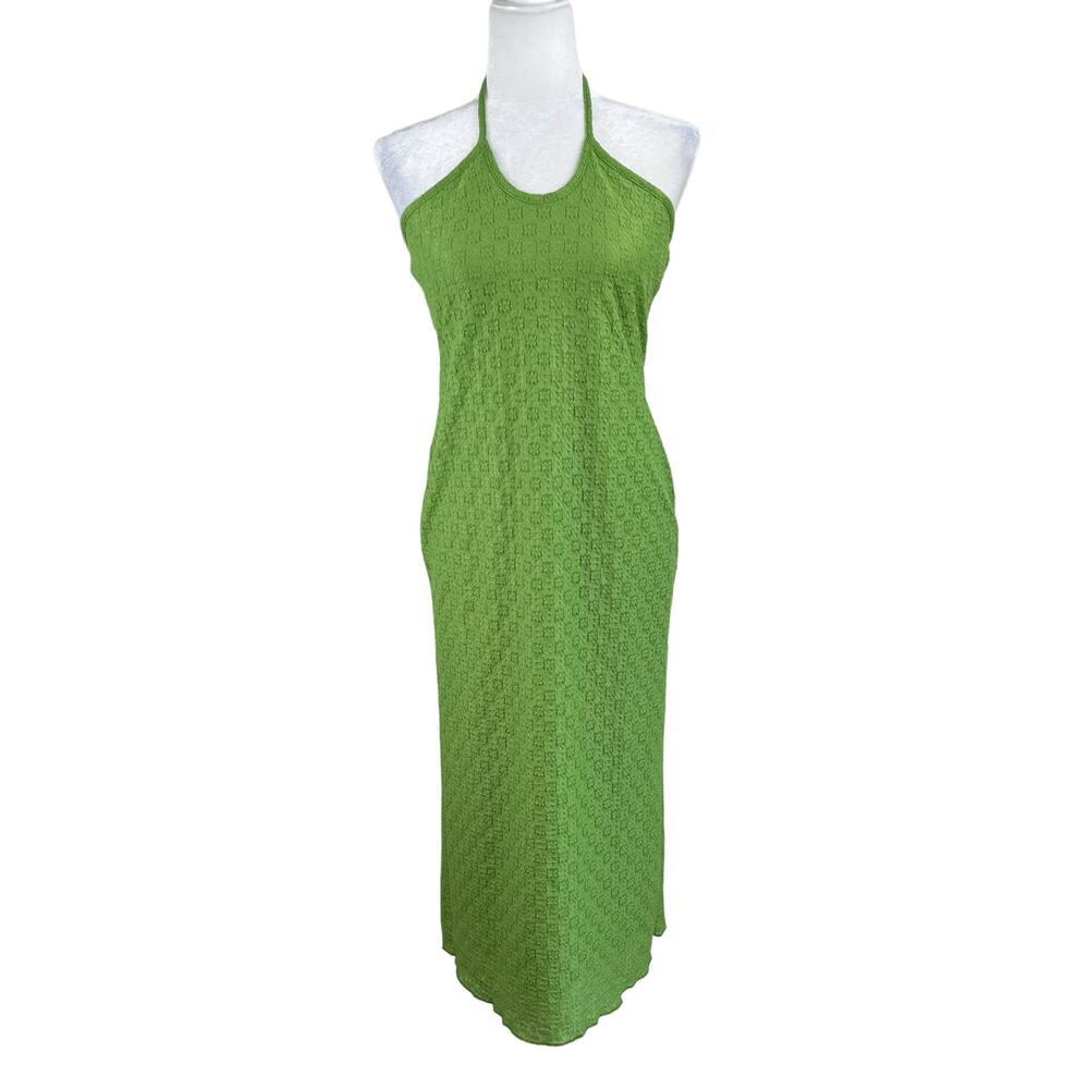 Topshop Green Jacquard Halter Midi Dress 8/10 NWOT Textured Sheath Resortwear